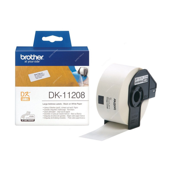 Brother Label Roll, DK11208, 38 x 90MM, Black On White