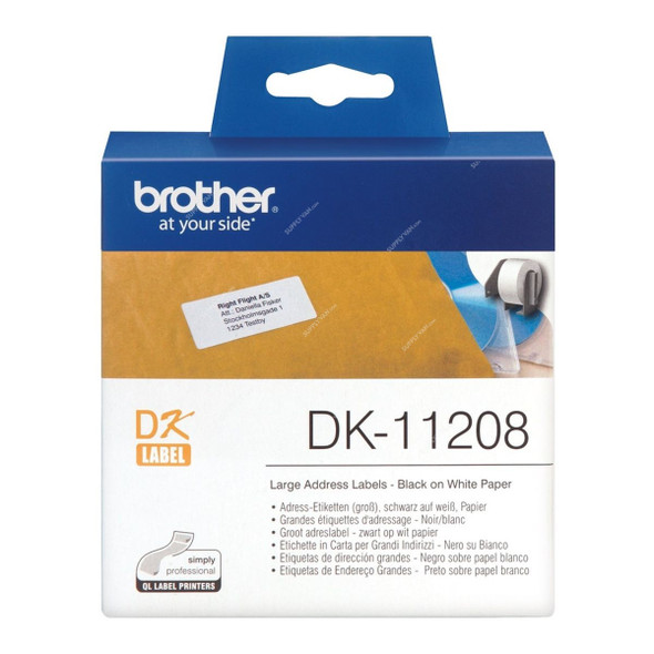 Brother Label Roll, DK11208, 38 x 90MM, Black On White