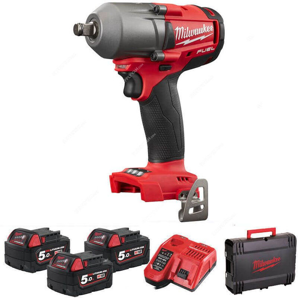 Milwaukee Fuel Mid Torque Impact Wrench Kit, M18FMTIWF12-503X, 1/2 Inch, 2400 RPM, 18V, 6 Pcs/Kit