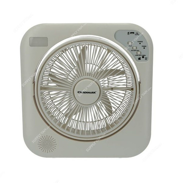 Olsenmark Rechargeable Box Fan With Emergency Lantern, OMF1751, 12V, White