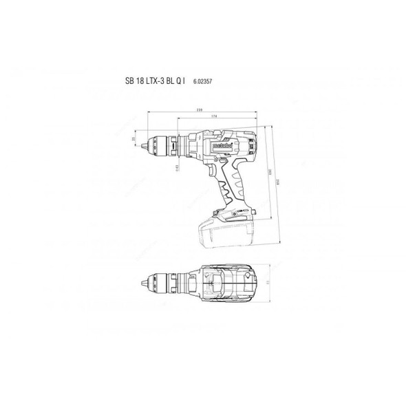 Metabo Cordless Hammer Drill With Plastic Case, SB-18-LTX-3-BL-Q-I, 602357650, 18V, 2 x 5.2Ah Battery