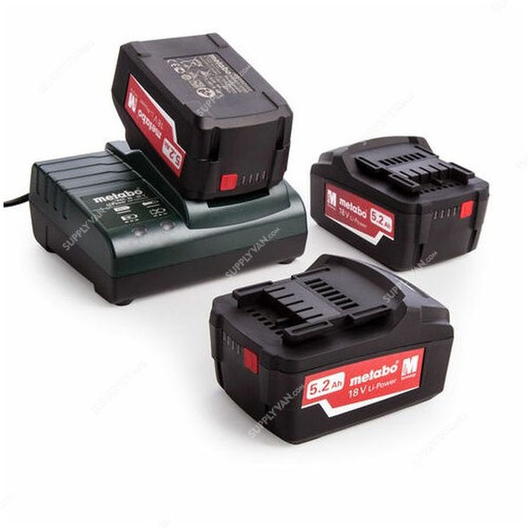 Metabo Cordless Tool Battery Set With Metaloc Case, 685062000, 18V, 3 x 5.2Ah Battery