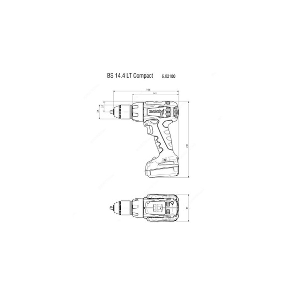 Metabo Cordless Drill, BS-14-4-LT, 14.4V, 2 x 2Ah Battery