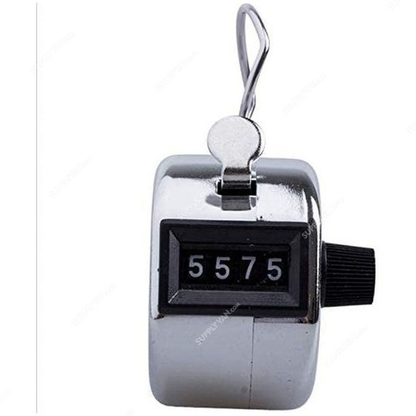 Handheld Tally Counter With 4 Digital Number, 9999 Display Count, Silver