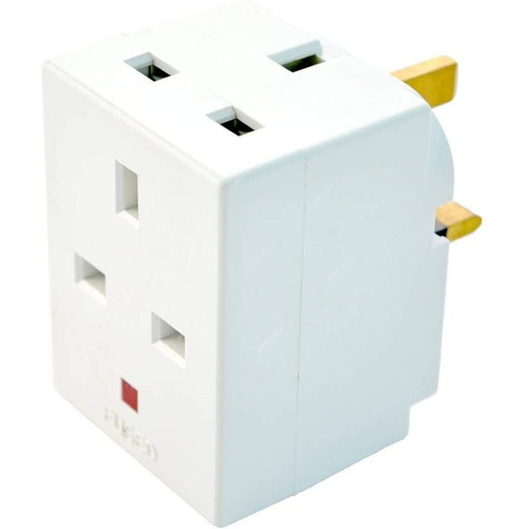 Multi Plug UK Socket Adapter With Fuse, 3 Way, 13A, 240VAC