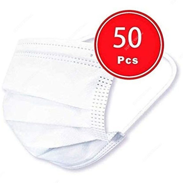 Disposable Face Mask, 3 Layer, White, 50 Pcs/Pack