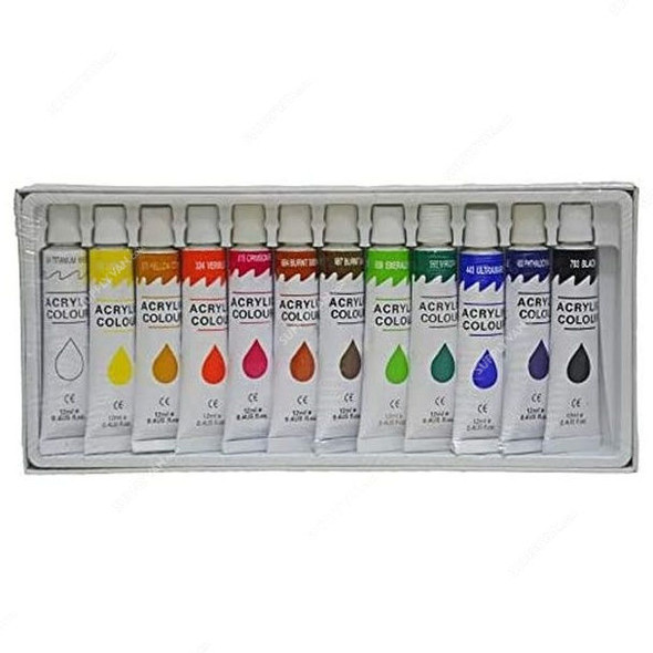 Acrylic Colour Tube Paint Set, 12ML, Multicolor, 12 Pcs/Set