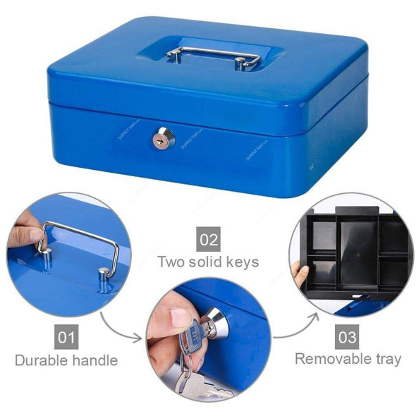 Cash Box, Metal, 20 x 16CM, Blue