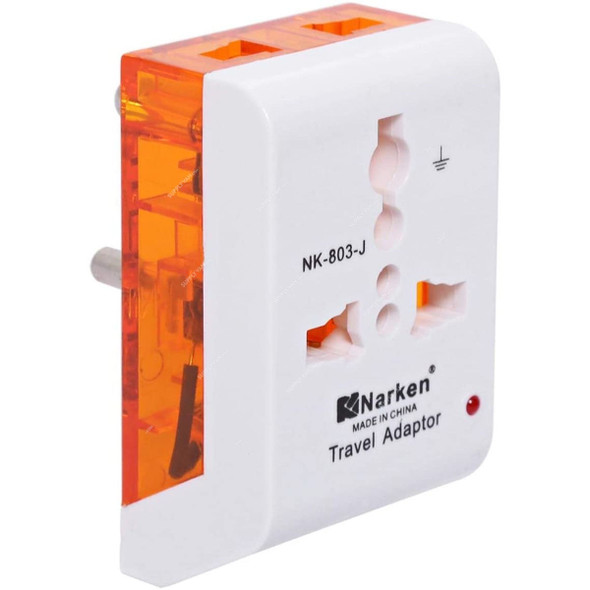Narken Multi Function Wall Socket Adaptor, NK-803J, 2500W, 10A, White and Orange