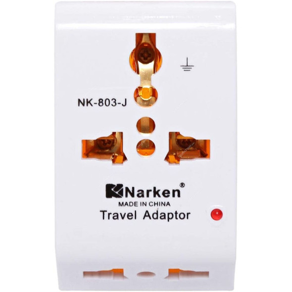 Narken Multi Function Wall Socket Adaptor, NK-803J, 2500W, 10A, White and Orange