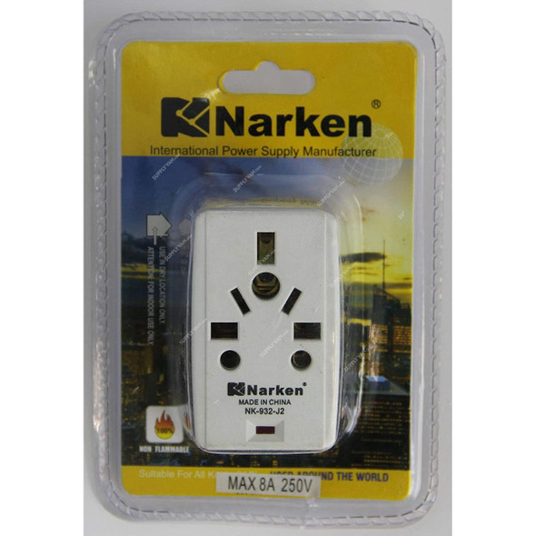 Narken Multi Function Plug Adaptor, NK-932-J2, 2000W, 8A, White