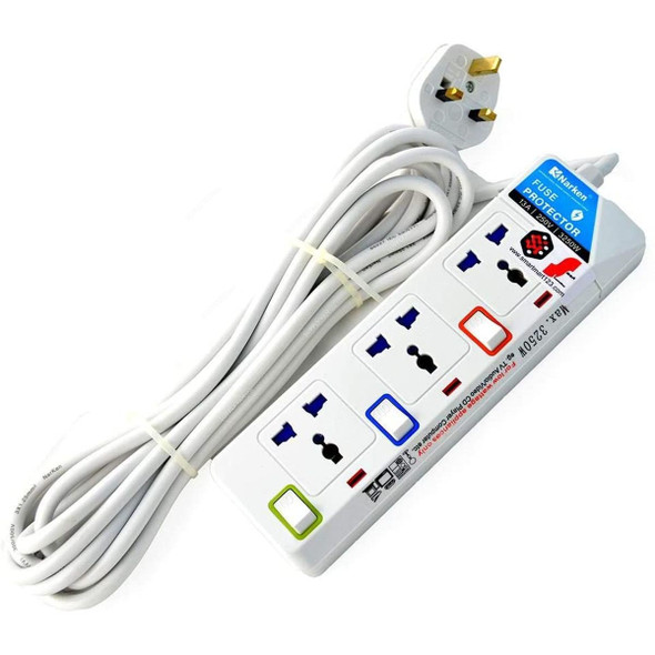 Narken Power Strip, 3 Way, 13A, 5 Mtrs