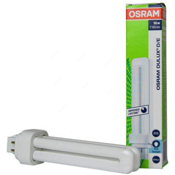 Osram Fluorescent Lamp, Dulux D-E, 18W, G24q-2, 6500K, Lumilux Cool Daylight