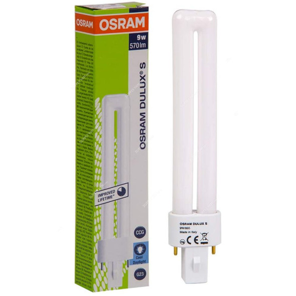 Osram Fluorescent Lamp, Dulux S, 9W, G23, 6500K, Cool Daylight