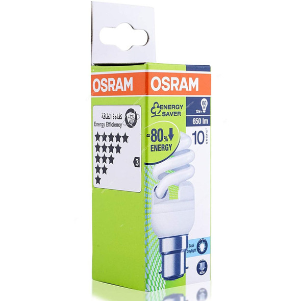 Osram Twist Fluorescent Lamp, 12W, B22d, 6500K, Cool Daylight