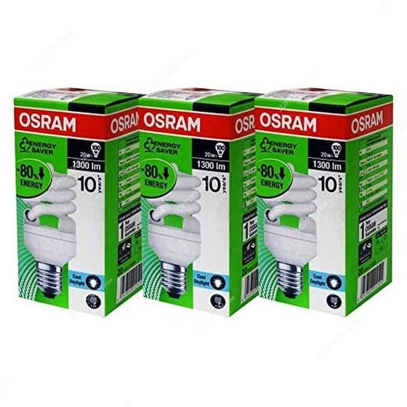 Osram Fluorescent Lamp, OSR3-02504, 20W, E27, 6500K, Cool Daylight, 3 Pcs/Pack