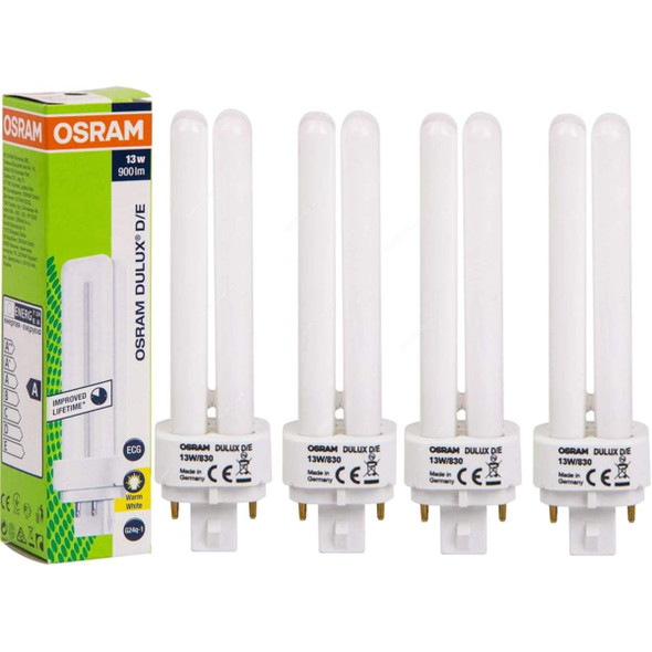 Osram Fluorescent Lamp, Dulux D/E, 13W, G24q-1, 3000K, Lumilux Warm White, 4 Pcs/Pack