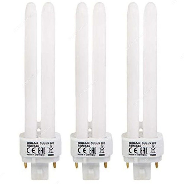 Osram Fluorescent Lamp, Dulux D/E, 18W, G24q-2, 4000K, Lumilux Cool White, 3 Pcs/Pack