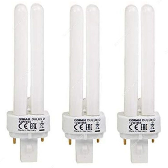 Osram Fluorescent Lamp, Dulux D, 13W, G24d-1, 6500K, Lumilux Cool Daylight, 3 Pcs/Pack