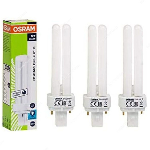 Osram Fluorescent Lamp, Dulux D, 13W, G24d-1, 6500K, Lumilux Cool Daylight, 3 Pcs/Pack