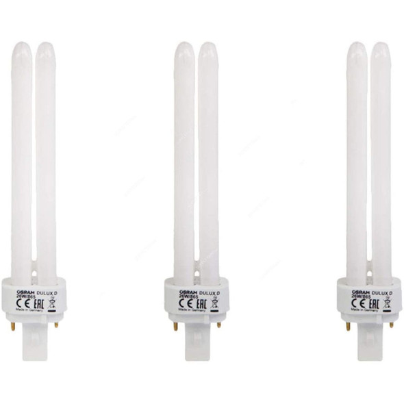 Osram Fluorescent Lamp, Dulux D, 26W, G24d-3, 6500K, Cool Daylight, 3 Pcs/Pack