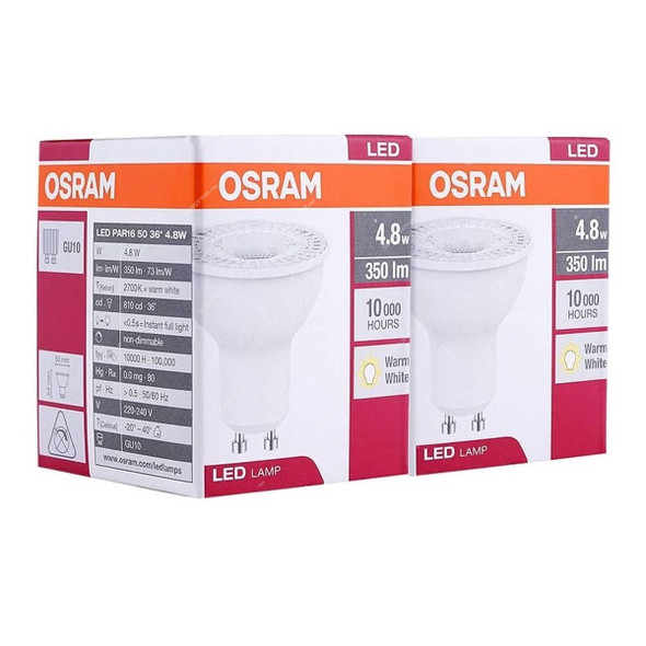 Osram LED Halogen Lamp, PAR16-50, 4.8W, GU10, 2700K, Warm White, 2 Pcs/Pack