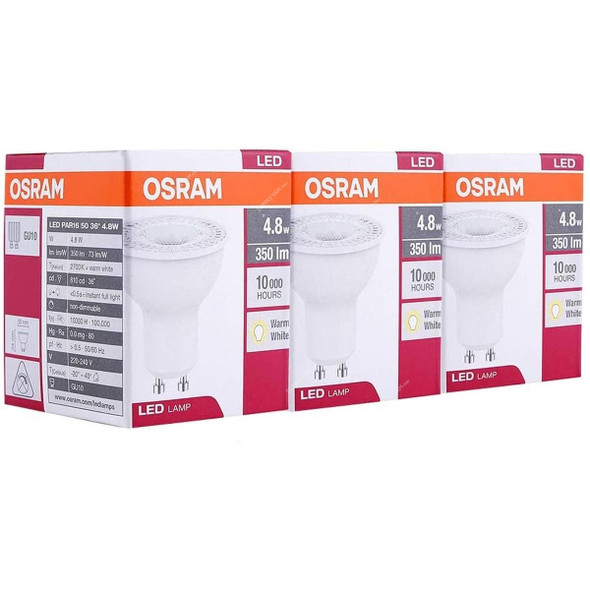 Osram LED Halogen Lamp, PAR16-50, 4.8W, GU10, 2700K, Warm White, 3 Pcs/Pack