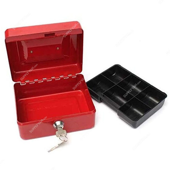 Cash Box With Safety Lock, Stainless Steel, 15 x 11.5CM, Red