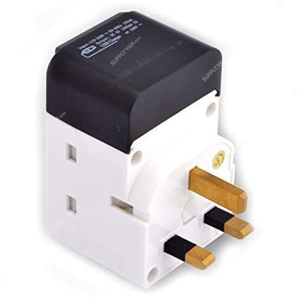 Terminator Electrical Socket With 2 USB Port, TMA-36U2A, 3 Way, 3250W, 13A, Black/White