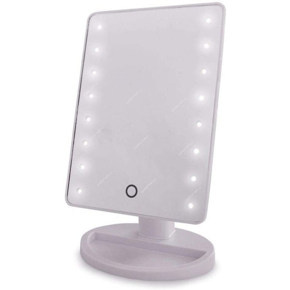 Pedestal Makeup Mirror, Rectangular, 16 LED, White