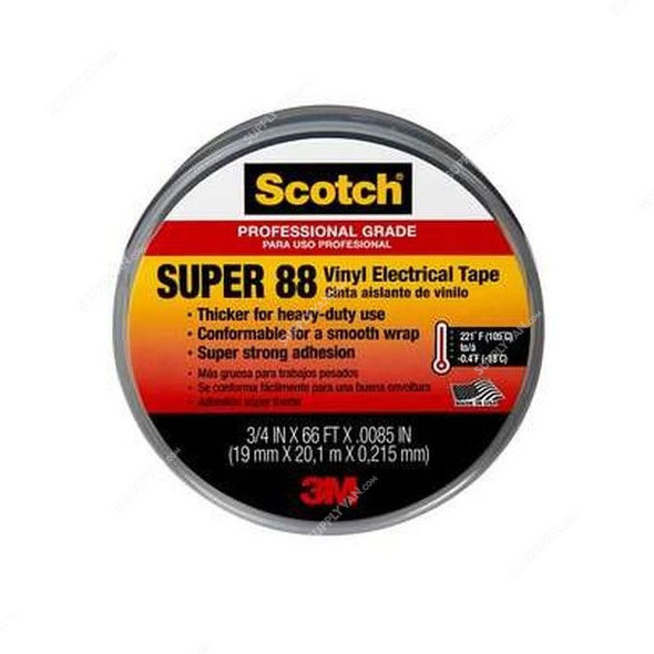 3M Vinyl Electrical Tape, Super 88, 19MM x 20.1 Mtrs, Black