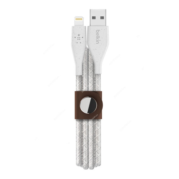 Belkin USB-A to Lightning Cable With Leather Strap, F8J236BT04-WHT, DuraTek Plus, 1.2 Mtrs, White