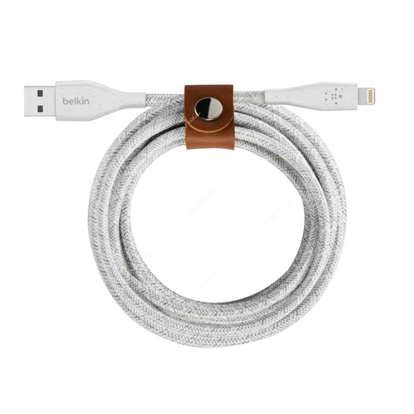 Belkin USB-A to Lightning Cable With Leather Strap, F8J236BT04-WHT, DuraTek Plus, 1.2 Mtrs, White