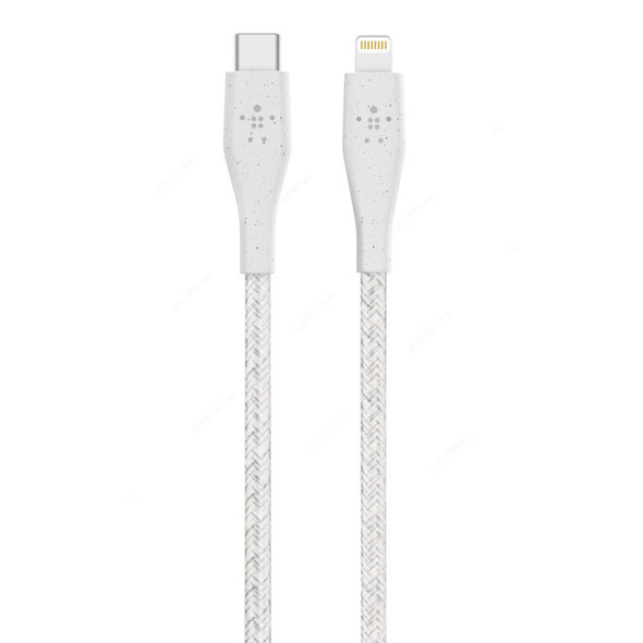 Belkin USB-C to Lightning Cable With Leather Strap, F8J243BT04-WHT, BoostCharge, 1.2 Mtrs, White