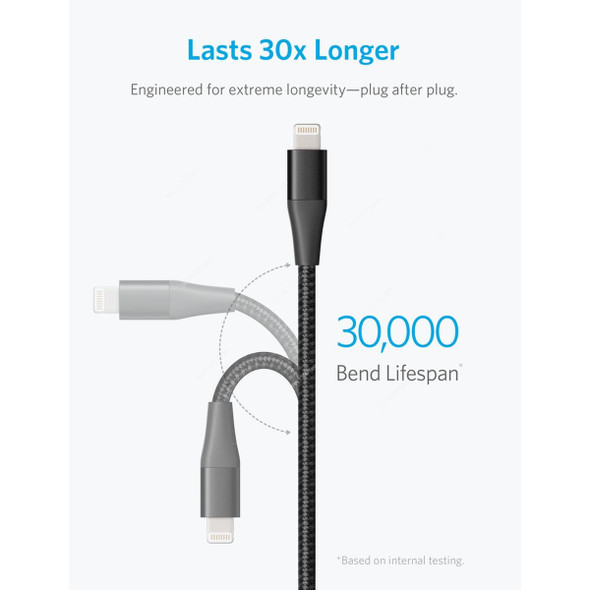 Anker USB-A to Lightning Cable, A8452H11, PowerLine Plus II, 1 Mtrs, Black