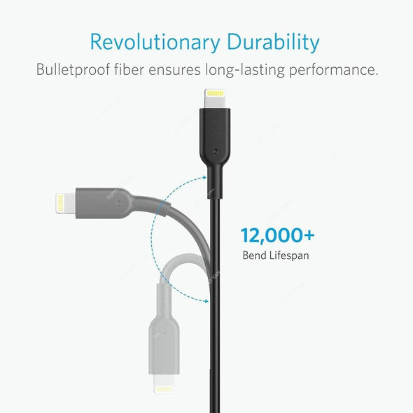 Anker USB-A to Lightning Cable, A8433H11, Powerline II, 1.8 Mtrs, Black
