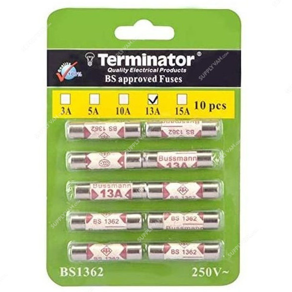 Terminator Ceramic Fuse, BS1362, 250V, 13A, 10 Pcs/Pack