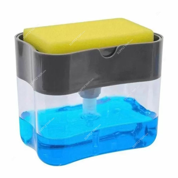 2 In 1 Soap Dispenser With Sponge Holder, ABS, 19 x 8.9CM, Black and White