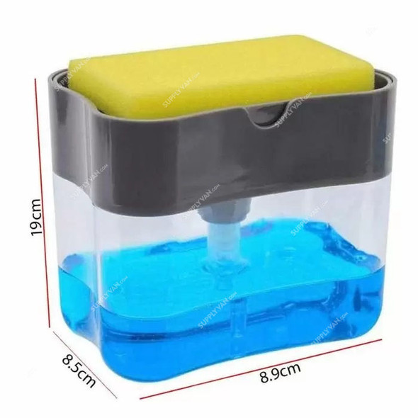 2 In 1 Soap Dispenser With Sponge Holder, ABS, 19 x 8.9CM, Black and White