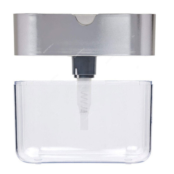 2 In 1 Soap Dispenser With Sponge Holder, ABS, 13 x 8.8CM, Grey