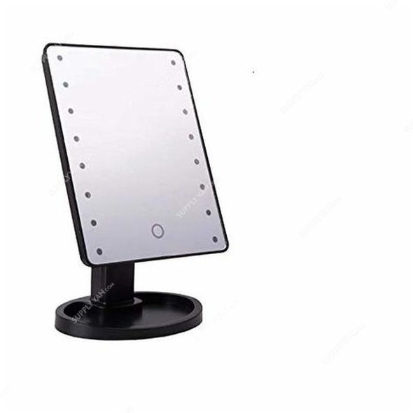 Pedestal Makeup Mirror, Rectangular, 16 LED, Black