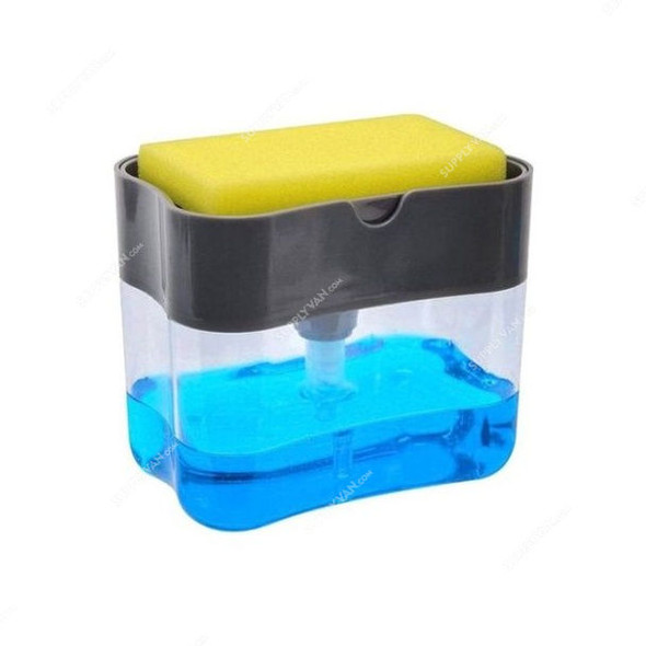 Soap Dispenser With Sponge Holder, ABS, 385ML, Black/Clear