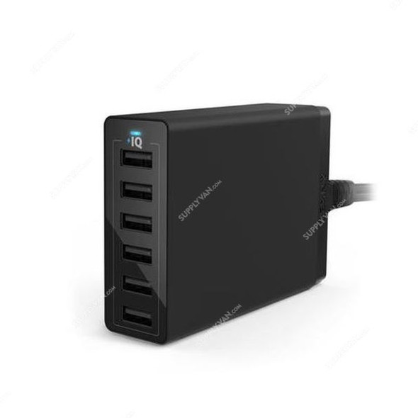 Anker USB Wall Charger, A2123L21, 60W, 12A, 6 Ports, Black