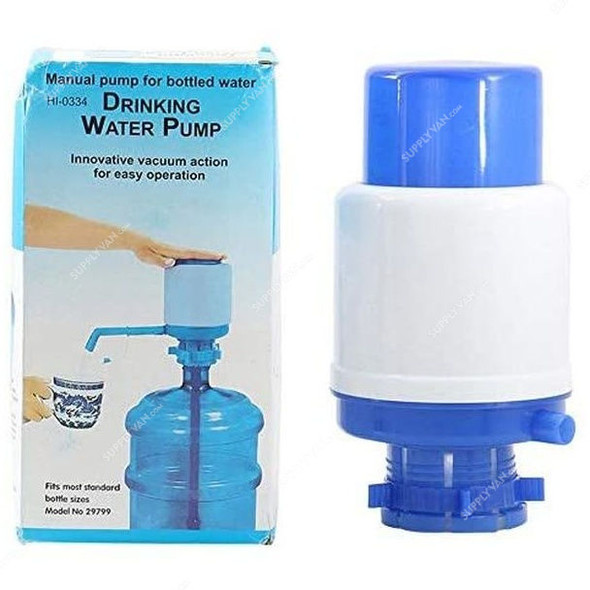 Hand Press Water Pump Dispenser, Hi-0334, Plastic, White and Blue