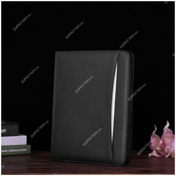 Zippered Multifunctional Professional Portfolio, PU Leather, A4, 34.5 x 27CM, Black