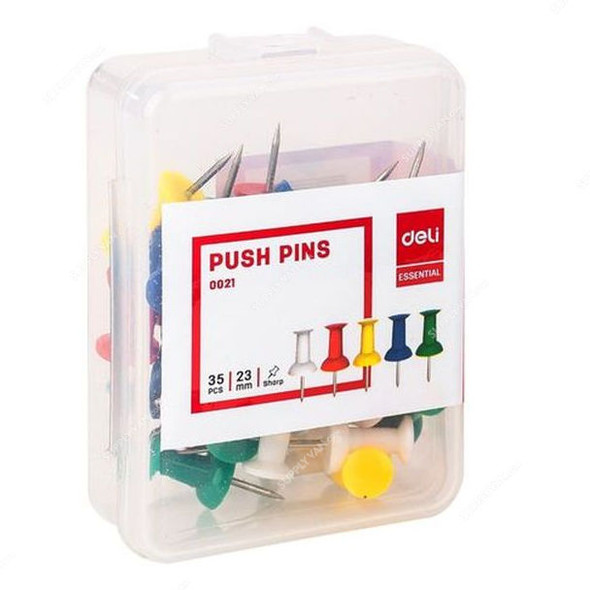 Deli Push Pin, E0021, 23MM, Multicolor, 35 Pcs/Pack