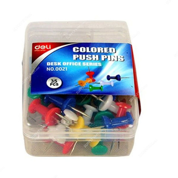 Deli Push Pin, E0021, 23MM, Multicolor, 35 Pcs/Pack