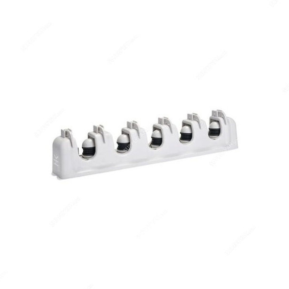 Mop and Broom Holder, ABS, Wall Mounted, 5 Position, 6 Hook, White