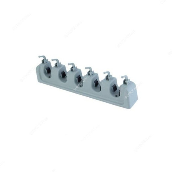 Mop and Broom Holder, Wall Mounted, 5 Position, 6 Hook, Grey