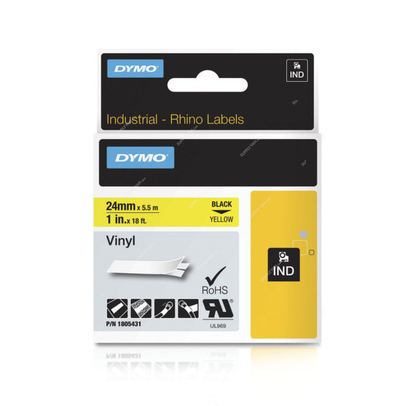 Dymo Vinyl Label Tape, 1805431, 24MM, Black On Yellow